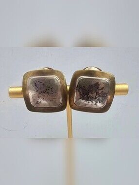 Marjorie Baer SF Vintage Two-Tone Square Clip-On Earrings - Brass & Silver-Tone